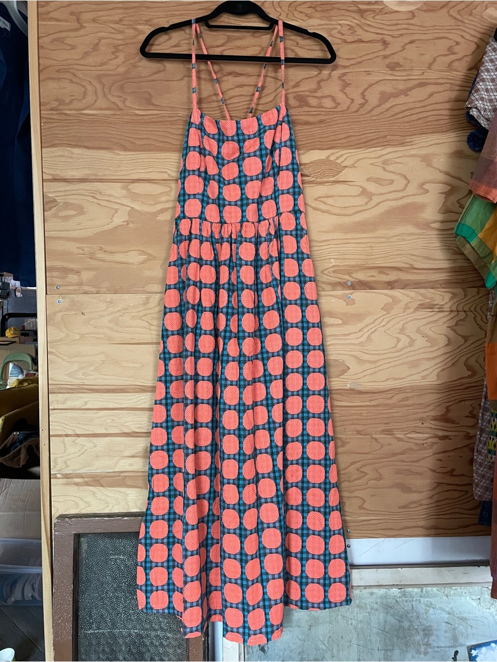 Ace & Jig Coral and Teal Polka Dot Maxi Dress